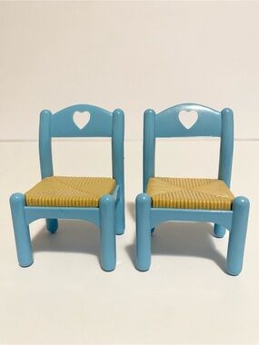 Fisher Price Loving Family Dollhouse Furniture Kitchen Chairs Chair Blue Brown